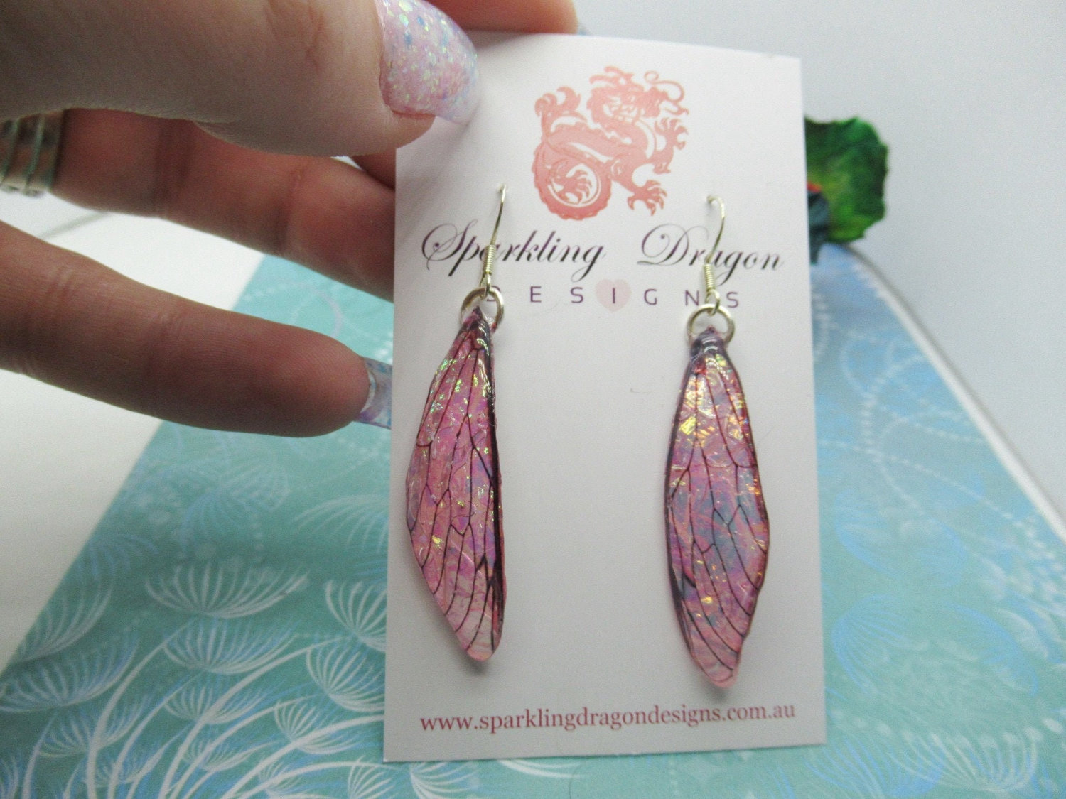 Butterfly Pink Shimmer Wing Earrings - Fairy Jewellery, Fun Gift Statement Present Sparkly Boho Rainbow Resin with Glitter Finish Dragonfly