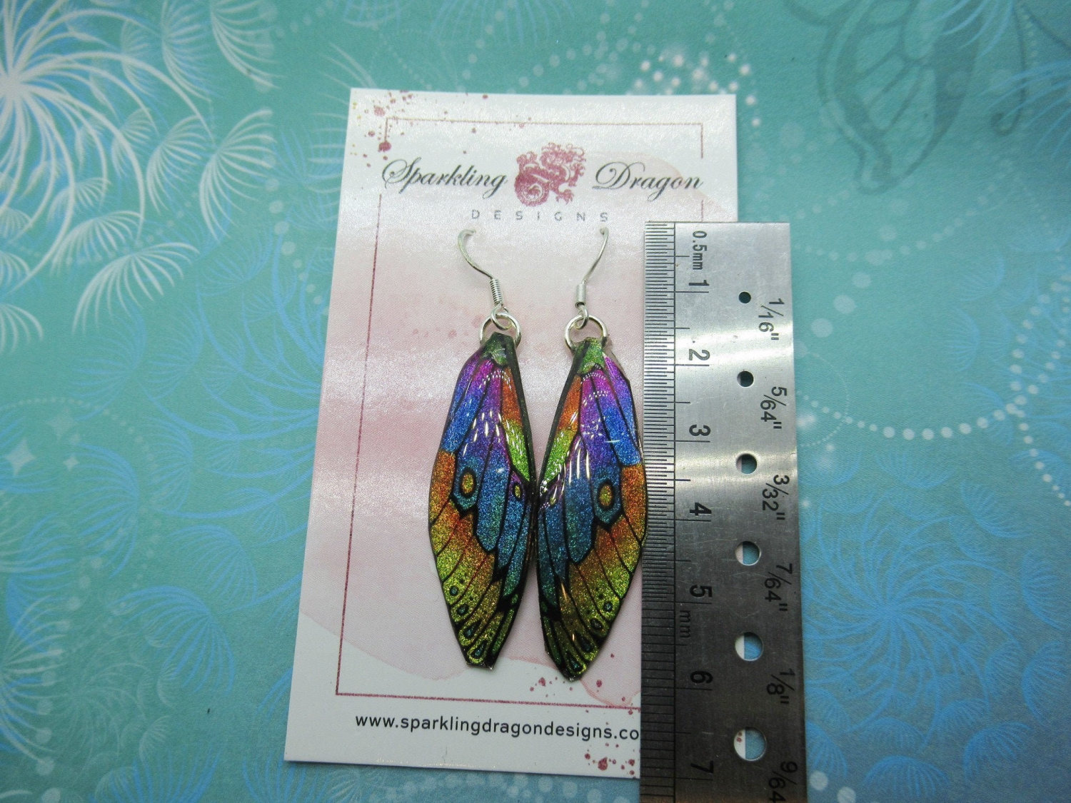 Butterfly Earrings Yellow and Blue Rainbow - Fairy Jewellery, Fun Gift for her Fairy Wing Earrings - Sparkly - Resin with Glitter Finish - Image 3