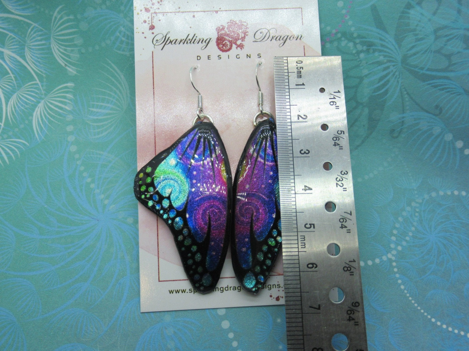 Butterfly Earrings Swirling Pink, Purple & Blue - Fairy Jewellery Fun Gift for her Statement Present Sparkly - Resin with Glitter Finish - Image 3