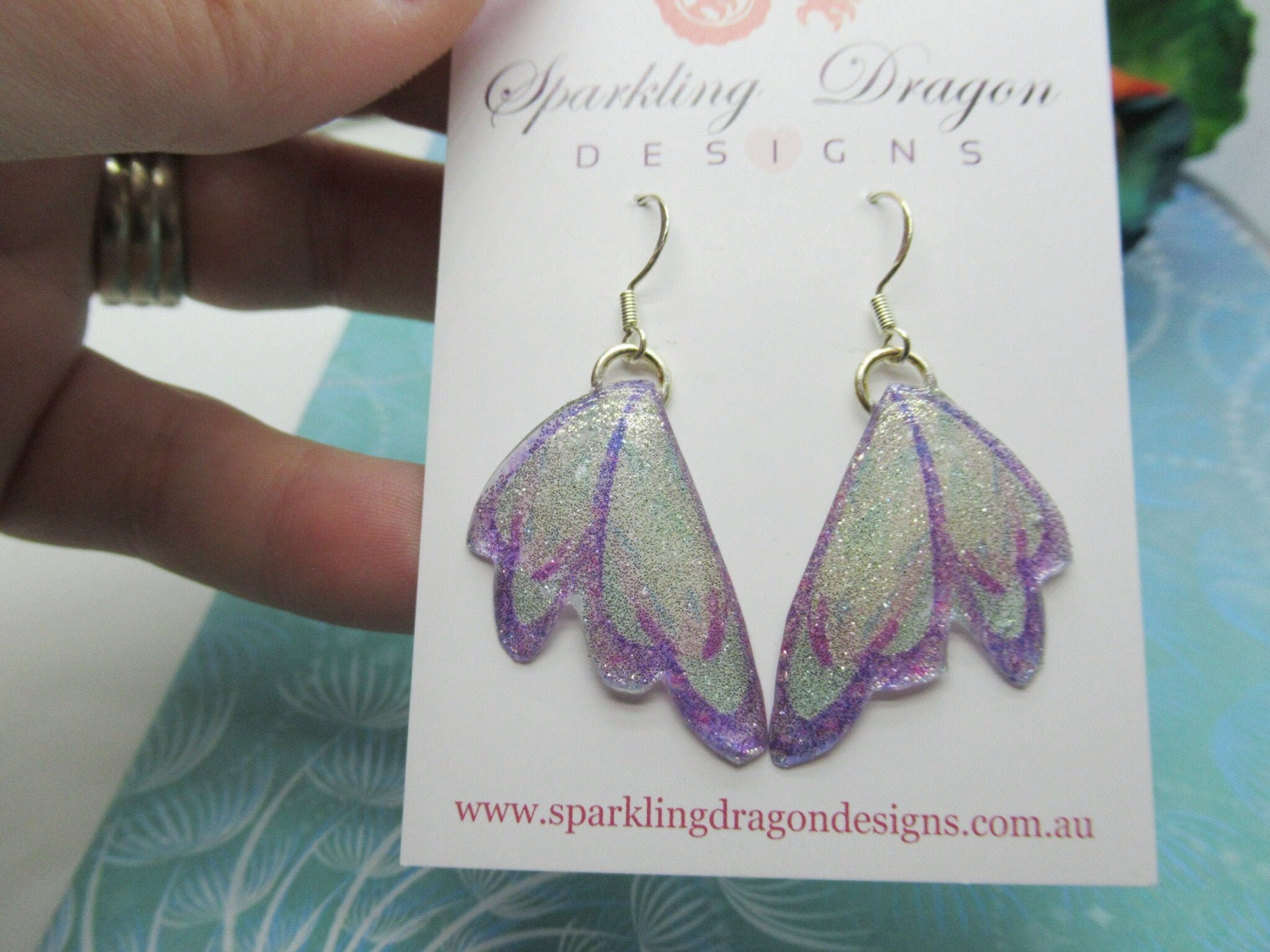 Butterfly Earrings Sparkling Silver & Purple - Fairy Jewellery, Fun Gift for her Fairy Wing Earrings - Sparkly - Resin with Glitter Finish - Image 2
