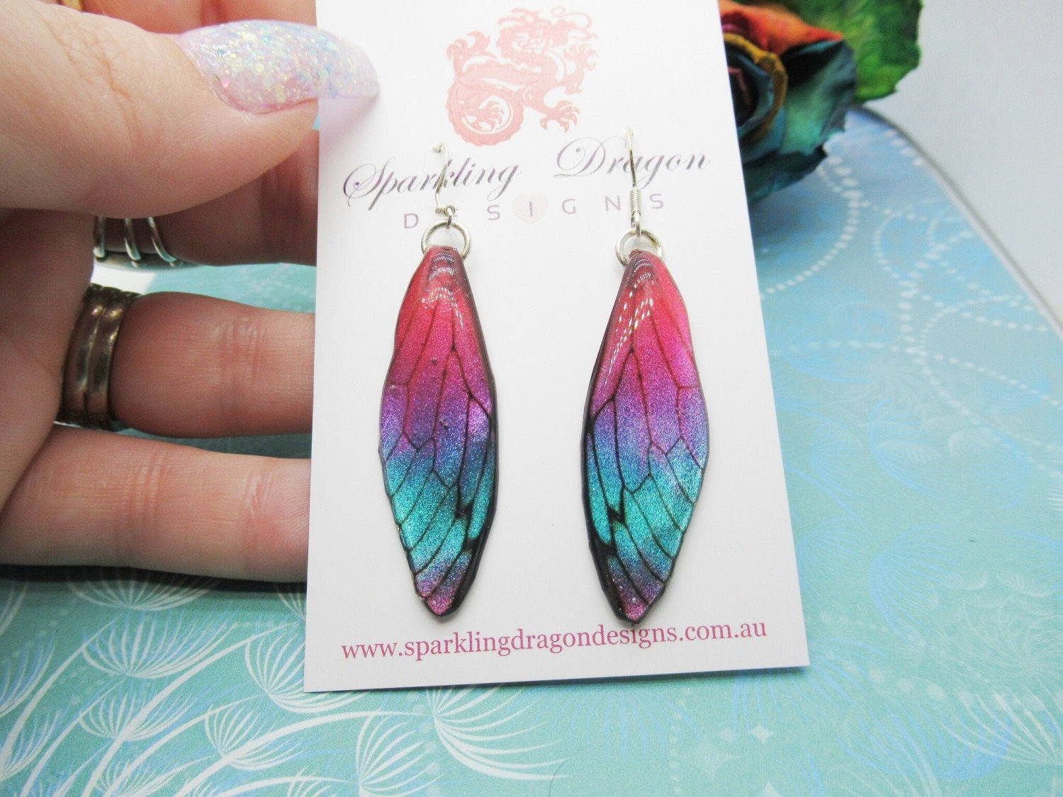 Butterfly Earrings Pink Purple Blue Sparkle - Fairy Jewellery, Fun Gift for her Fairy Wing Earrings - Sparkly - Resin with Glitter Finish