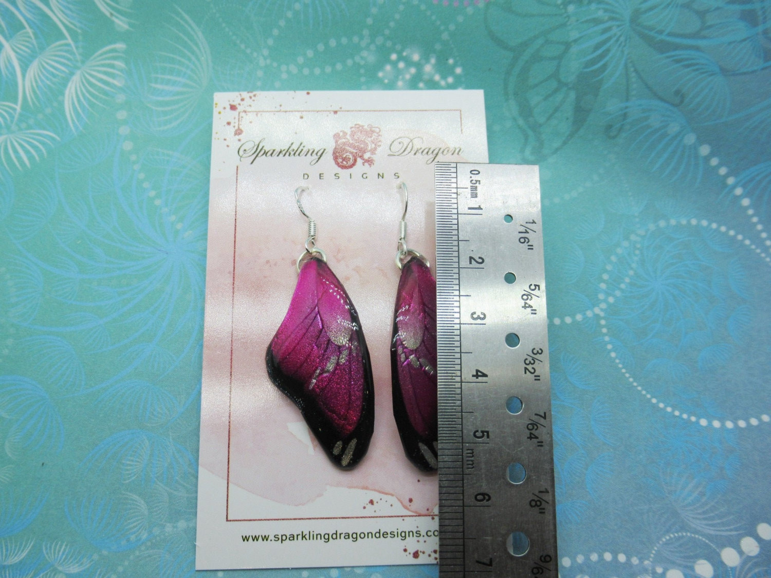 Butterfly Earrings Pink and Black - Fairy Jewellery, Fun Gift for her Fairy Wing Earrings - Sparkly - Resin with Glitter Finish - Image 4