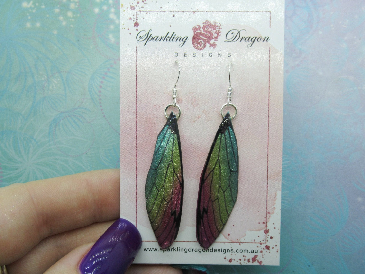 Butterfly Earrings Pale Shimmer Rainbow - Fairy Jewellery, Fun Gift for her Fairy Wing Earrings - Sparkly - Resin with Glitter Finish - Image 2