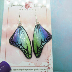 Butterfly Earrings Blue Evening Mist Small Spots - Fairy Jewellery Fun Gift for her Statement Present Sparkly - Resin with Glitter Finish
