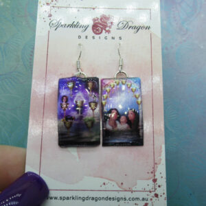 Tarot Card Earrings - New Age Boho gift - Purple in Resin with Glitter Finish