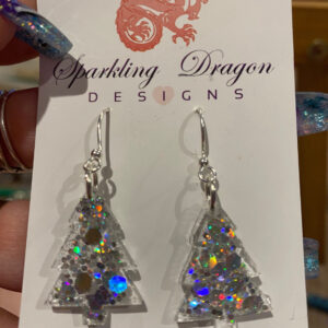 Holographic Christmas Tree Earrings Small