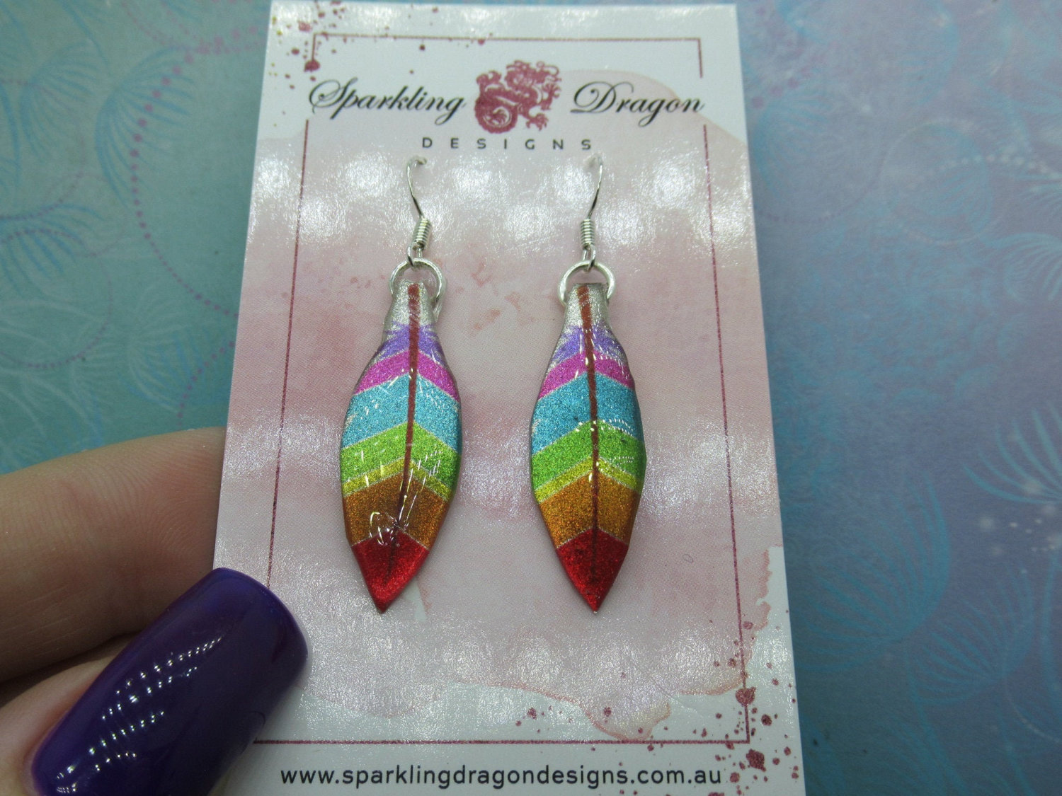 Pretty Feather Earrings Lovely Mixed Colours - New Age Boho gift - Resin with Glitter Finish
