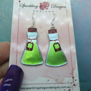 Lime Green Magic Potion Bottle Witchy Earrings - New Age Boho gift - Resin with Glitter Finish