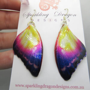 Butterfly Earrings Mystic Sunset - Fairy Jewellery Fun Gift for her, Fairy Wing Earrings - Sparkly - Resin with Glitter Finish