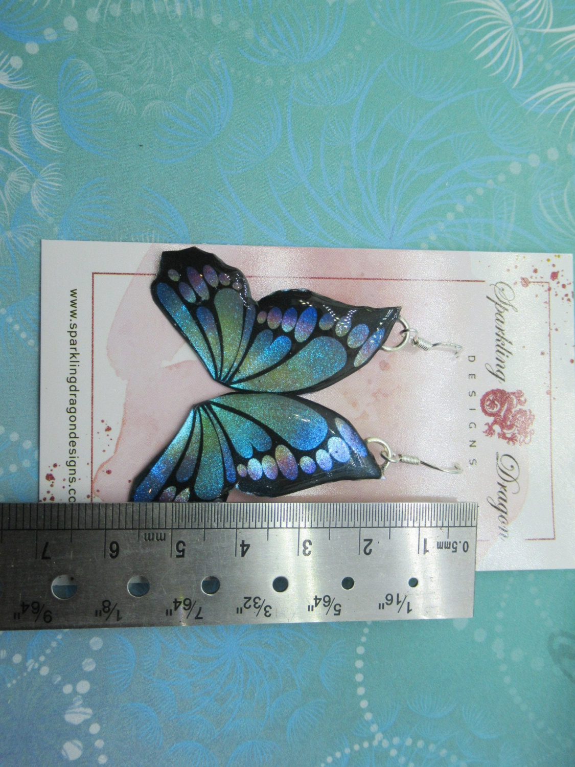 Butterfly Double Wing Earrings Purple & Blue - Fairy Jewellery, Fun Gift for her Fairy Wing Earrings - Sparkly - Resin with Glitter Finish - Image 9