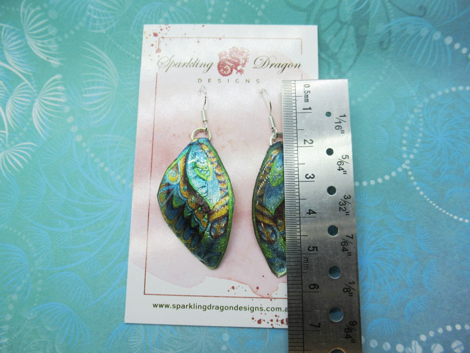 Butterfly Earrings Stained Glass Blue Yellow & Green- Fairy Jewellery, Gift for her Statement Present Sparkly - Resin with Glitter Finish - Image 3