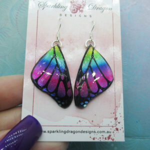 Butterfly Earrings Pink and Blue, Yellow Green - Fairy Jewellery, Fun Gift for her Statement Present Sparkly - Resin with Glitter Finish