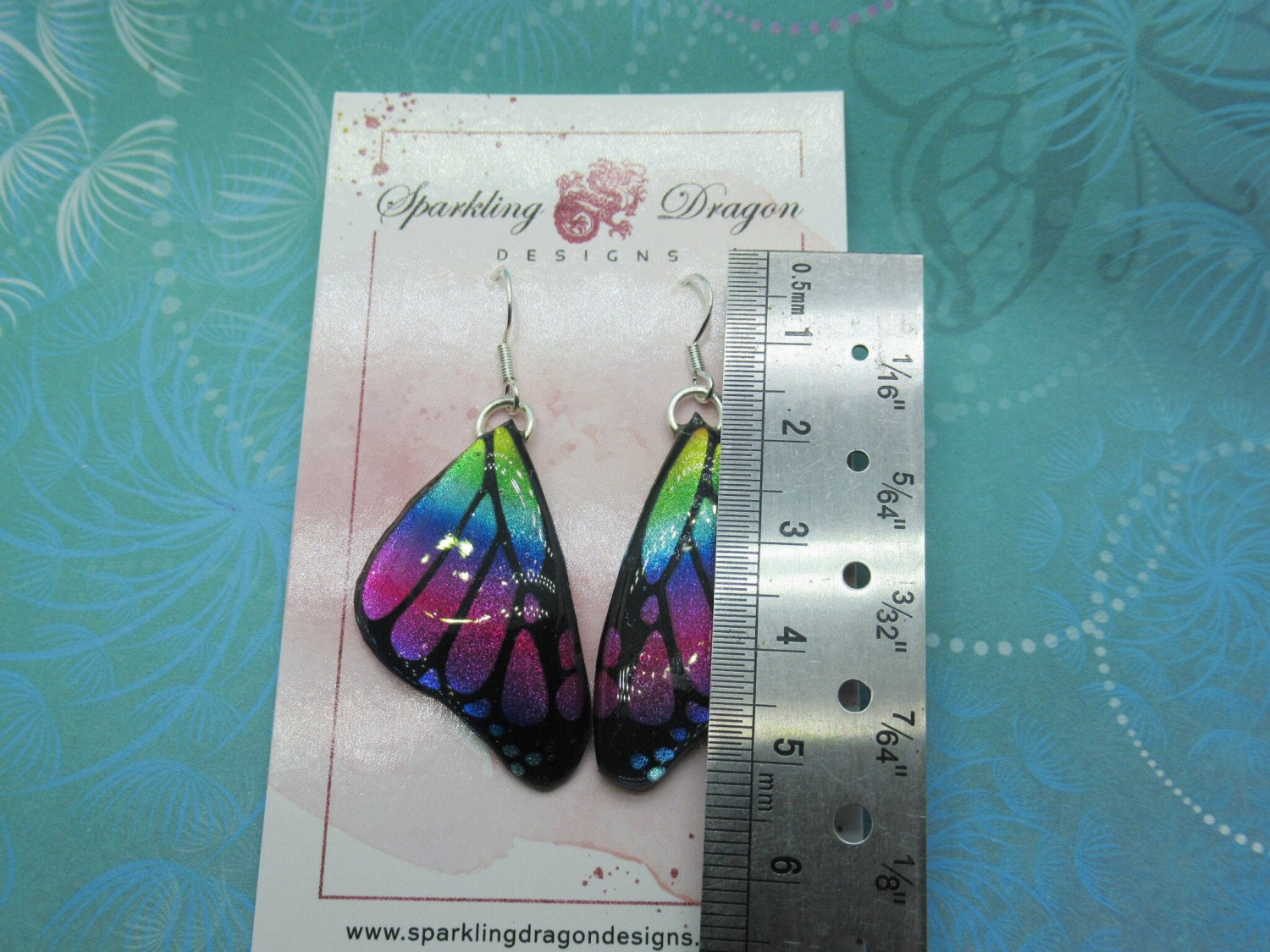 Butterfly Earrings Pink and Blue, Yellow Green - Fairy Jewellery, Fun Gift for her Statement Present Sparkly - Resin with Glitter Finish - Image 3