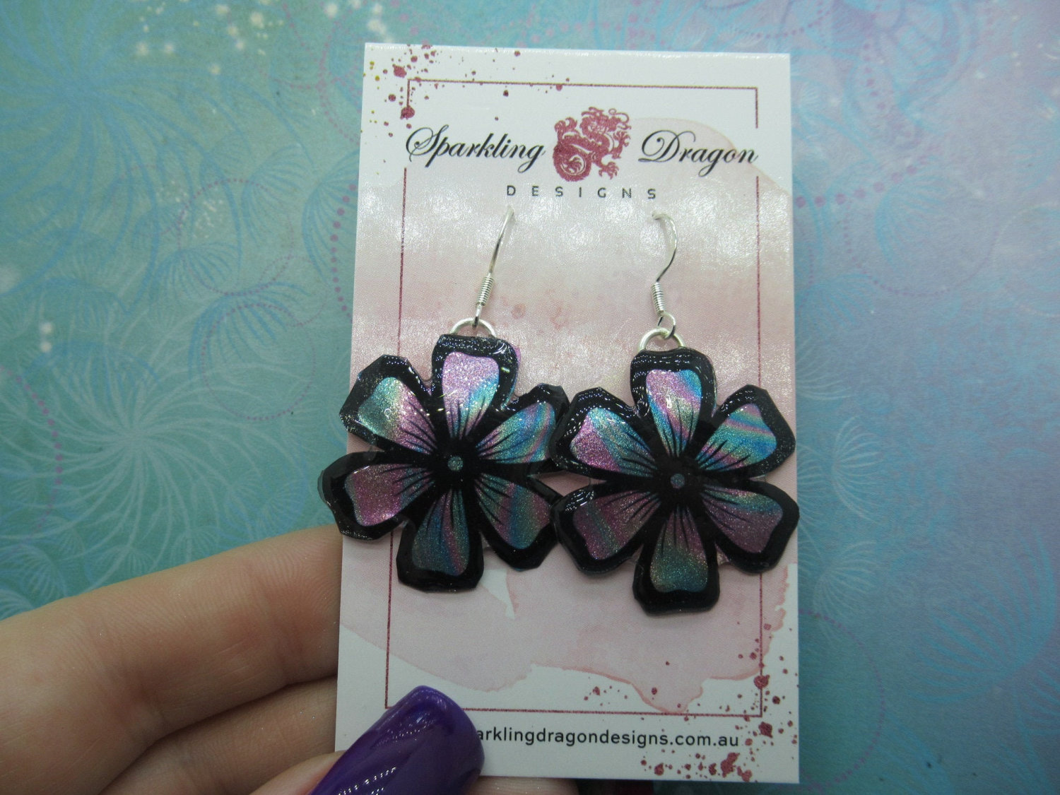 Feel Good Flower Earrings - New Age Boho gift - Swirling Colours in Resin with Glitter Finish, Gift for Mum, Teacher Gift, Birthday Present - Image 2