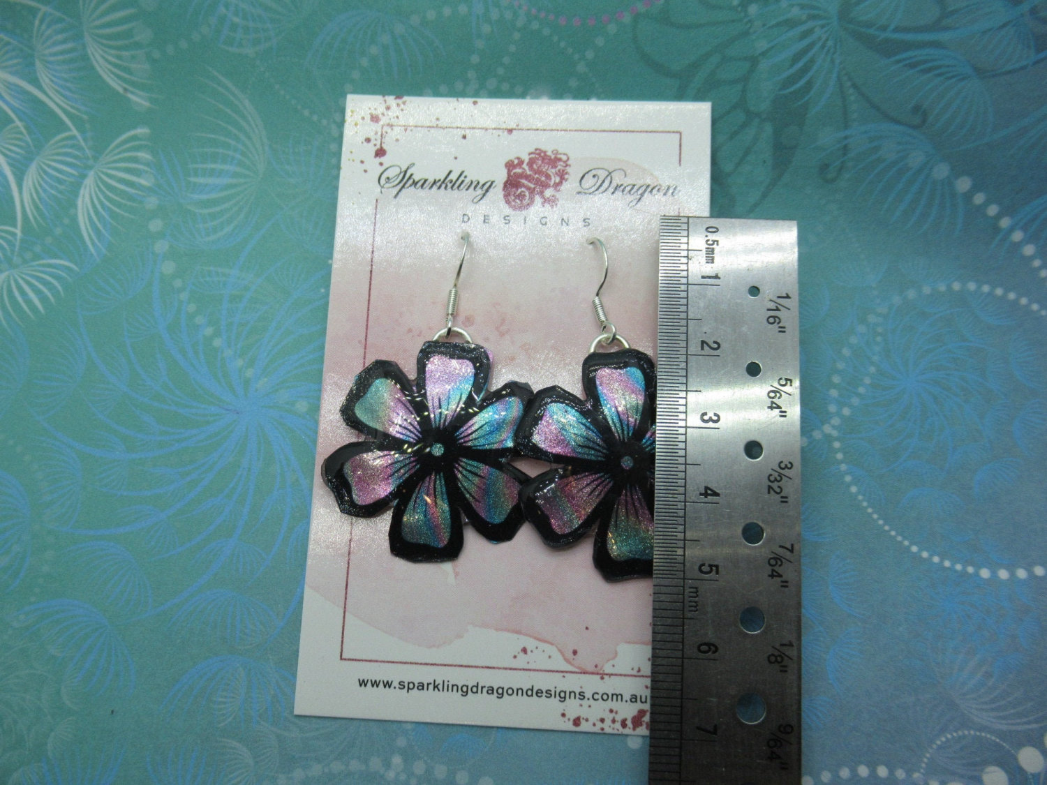 Feel Good Flower Earrings - New Age Boho gift - Swirling Colours in Resin with Glitter Finish, Gift for Mum, Teacher Gift, Birthday Present - Image 3
