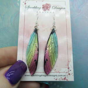 Butterfly Earrings Pale Shimmer Rainbow - Fairy Jewellery, Fun Gift for her Fairy Wing Earrings - Sparkly - Resin with Glitter Finish