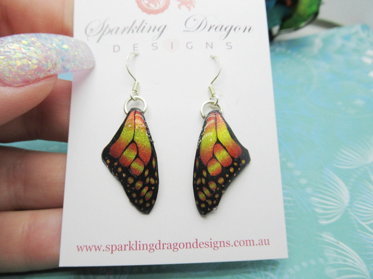Butterfly Wing Earrings Yellow & Orange - Fairy Jewellery, Fun Gift for her Fairy Wing Earrings - Sparkly - Resin with Glitter Finish