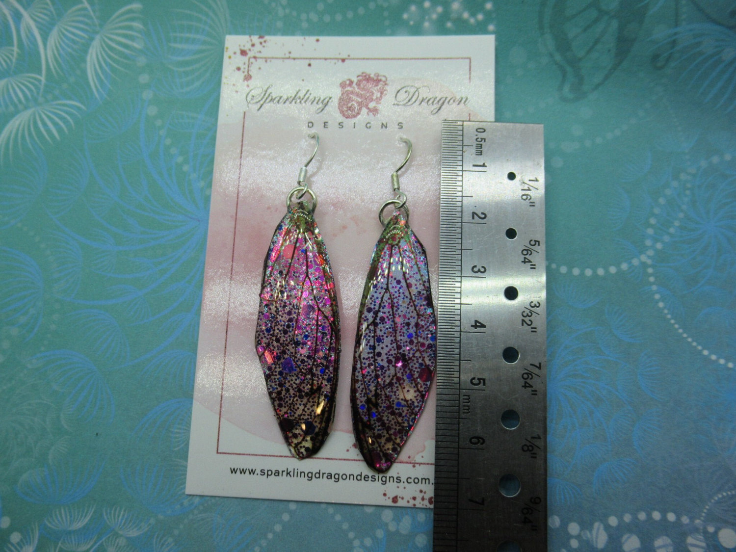 Butterfly Earrings Sparkly Purple & Pink - Fairy Jewellery, Fun Gift for her Fairy Wing Earrings - Sparkly - Resin with Glitter Finish - Image 4