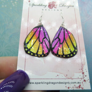 Butterfly Earrings Pink & Yellow Sparkle -Fairy Jewellery Fun Gift for Fairy Wing Earrings - Sparkly - Resin with Glitter Finish