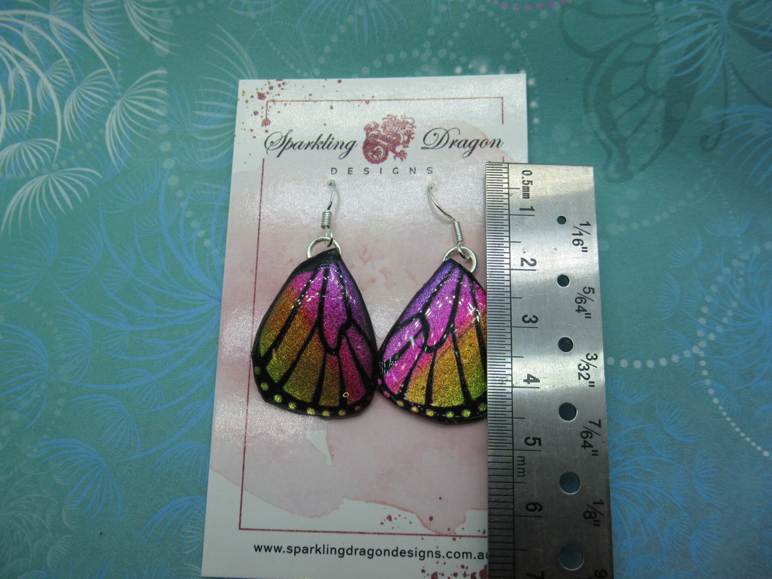 Butterfly Earrings Pink & Yellow Sparkle -Fairy Jewellery Fun Gift for Fairy Wing Earrings - Sparkly - Resin with Glitter Finish - Image 4