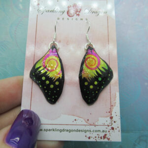 Butterfly Wing Earrings Swirling Yellow & Pink - Fairy Jewellery, Fun Gift for her Statement Present Sparkly - Resin with Glitter Finish