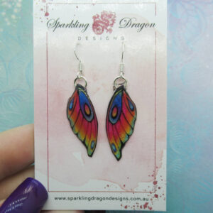 Butterfly Wing Earrings Rainbow Fairy Jewellery Sparkly Resin Glitter Gift for Her, Handmade Light Statement Butterfly Earrings