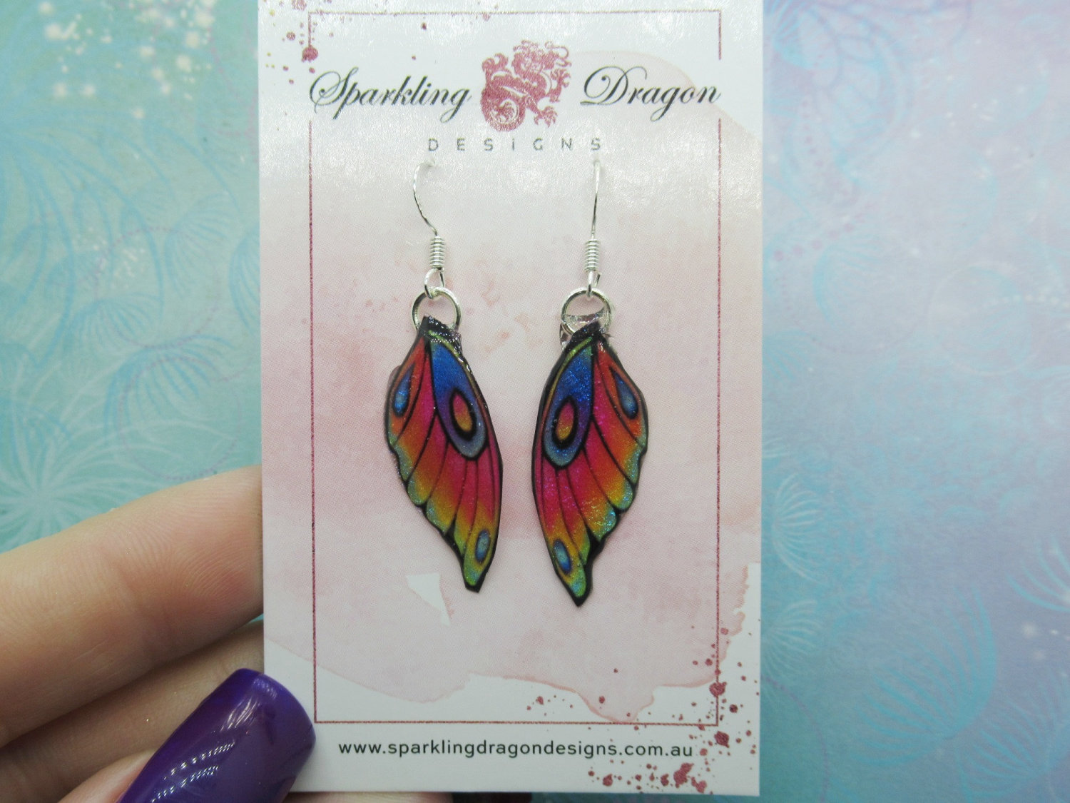 Butterfly Wing Earrings Rainbow Fairy Jewellery Sparkly Resin Glitter Gift for Her, Handmade Light Statement Butterfly Earrings