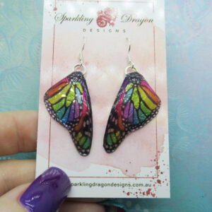Butterfly Earrings Stained Glass Rainbow - Fairy Jewellery, Gift for her Fairy Wing Earrings - Sparkly - Resin with Glitter Finish