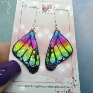 Butterfly Earrings Rainbow Colours - Fairy Jewellery, Gift for her Fairy Wing Earrings - Sparkly - Resin with Glitter Finish