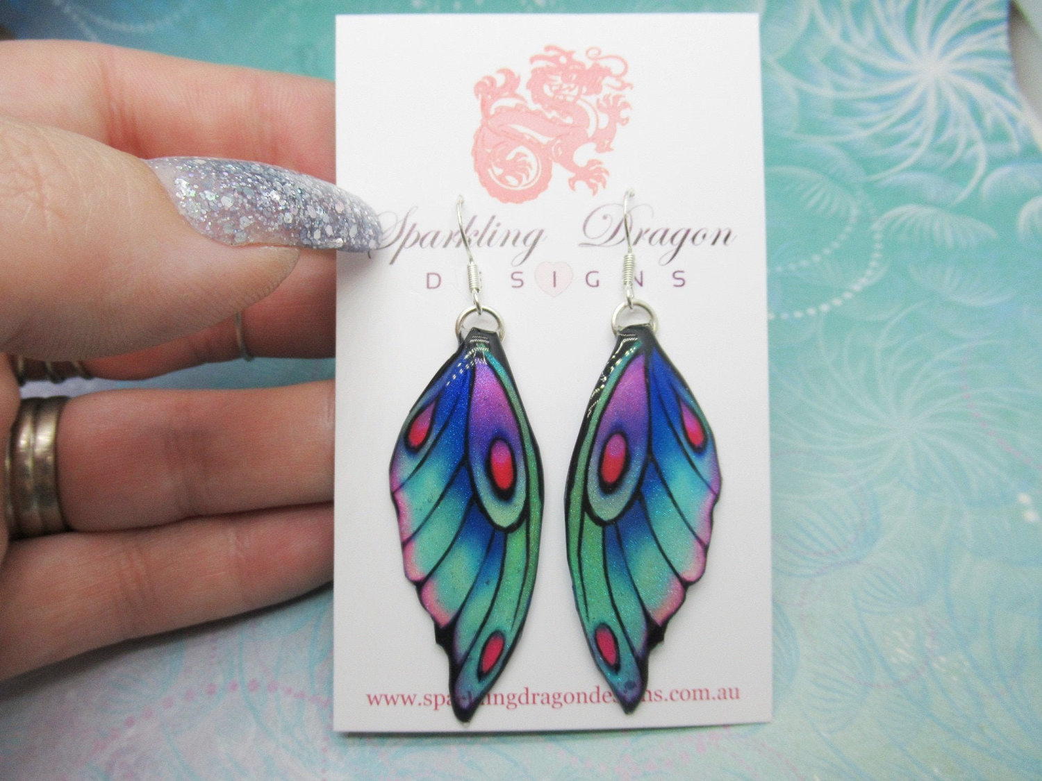 Butterfly Wing Earrings Blue & Purple - Fairy Wing Jewellery, Gift for Someone Special - Sparkly - Resin with Glitter Finish