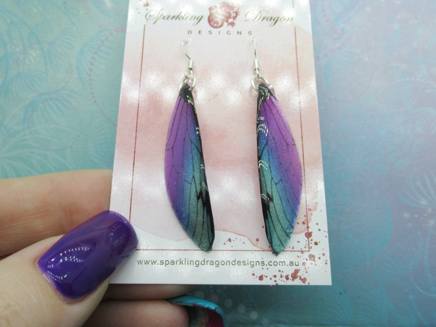 Butterfly Earrings Pale Blue to Pink - Fairy Jewellery, Fun Gift for her Fairy Wing Earrings - Sparkly - Resin with Glitter Finish