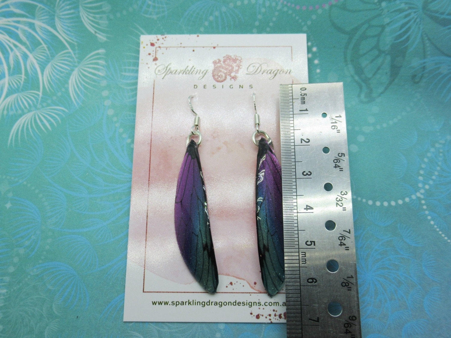 Butterfly Earrings Pale Blue to Pink - Fairy Jewellery, Fun Gift for her Fairy Wing Earrings - Sparkly - Resin with Glitter Finish - Image 4