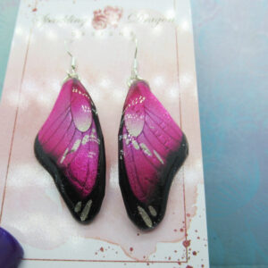 Butterfly Earrings Pink and Black - Fairy Jewellery, Fun Gift for her Fairy Wing Earrings - Sparkly - Resin with Glitter Finish