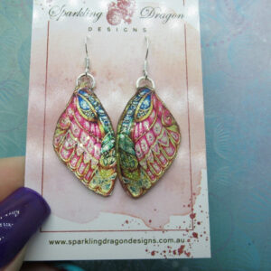 Butterfly Earrings Stained Glass Pink, Blue & Gold - Fairy Jewellery, Gift for her Statement Present Sparkly - Resin with Glitter Finish