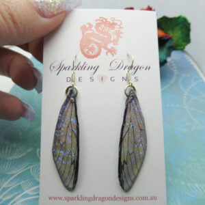 Butterfly Shimmer Wing Earrings - Fairy Jewellery, Fun Gift Fairy Wing Earrings - Sparkly - Rainbow Resin with Glitter Finish Dragonfly