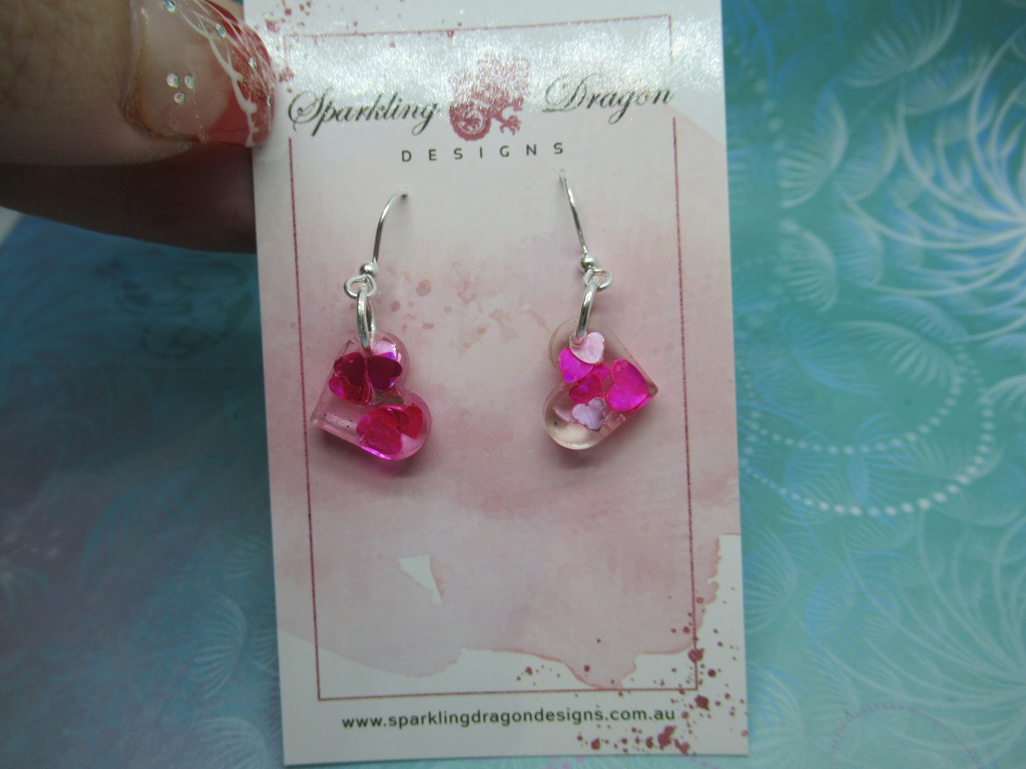 Love Heart Earrings - Dainty Pink Hearts - Image 2