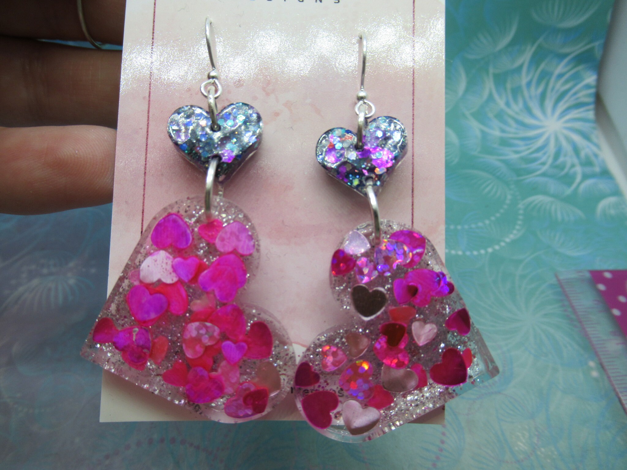 Love Heart Earrings - Statement Pink & Party Sparkle - Image 2