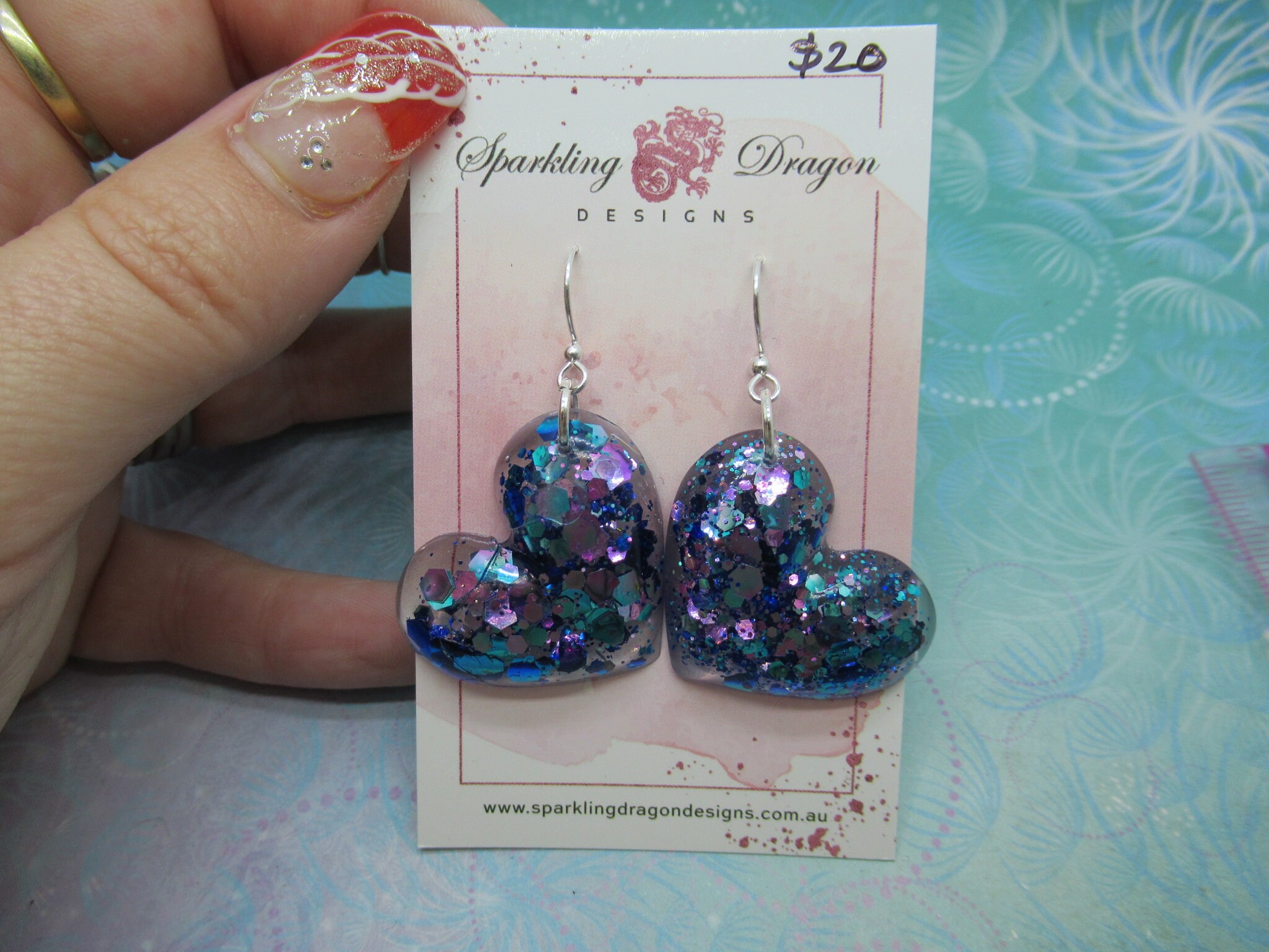Love Heart Earrings - Colour Shift Purple Blue Puffy Hearts - Image 2