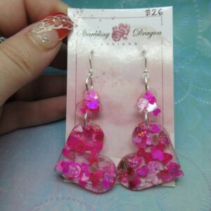 Love Heart Earrings - Statement Double Pink Hearts