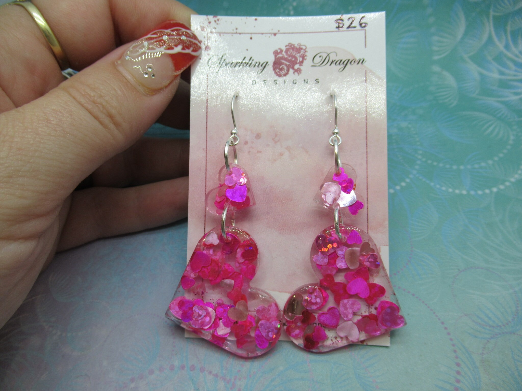 Love Heart Earrings - Statement Double Pink Hearts