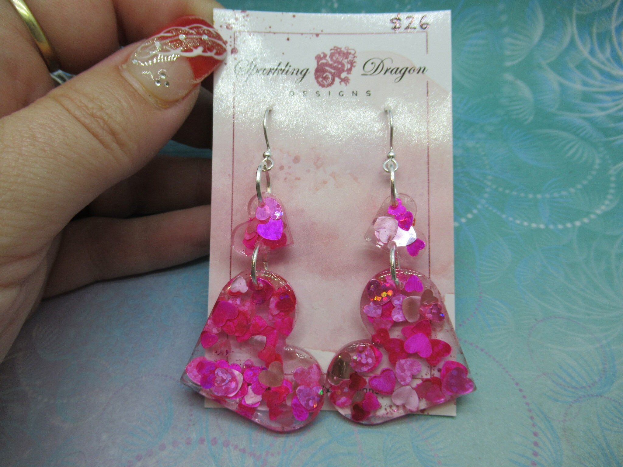 Love Heart Earrings - Statement Double Pink Hearts - Image 2