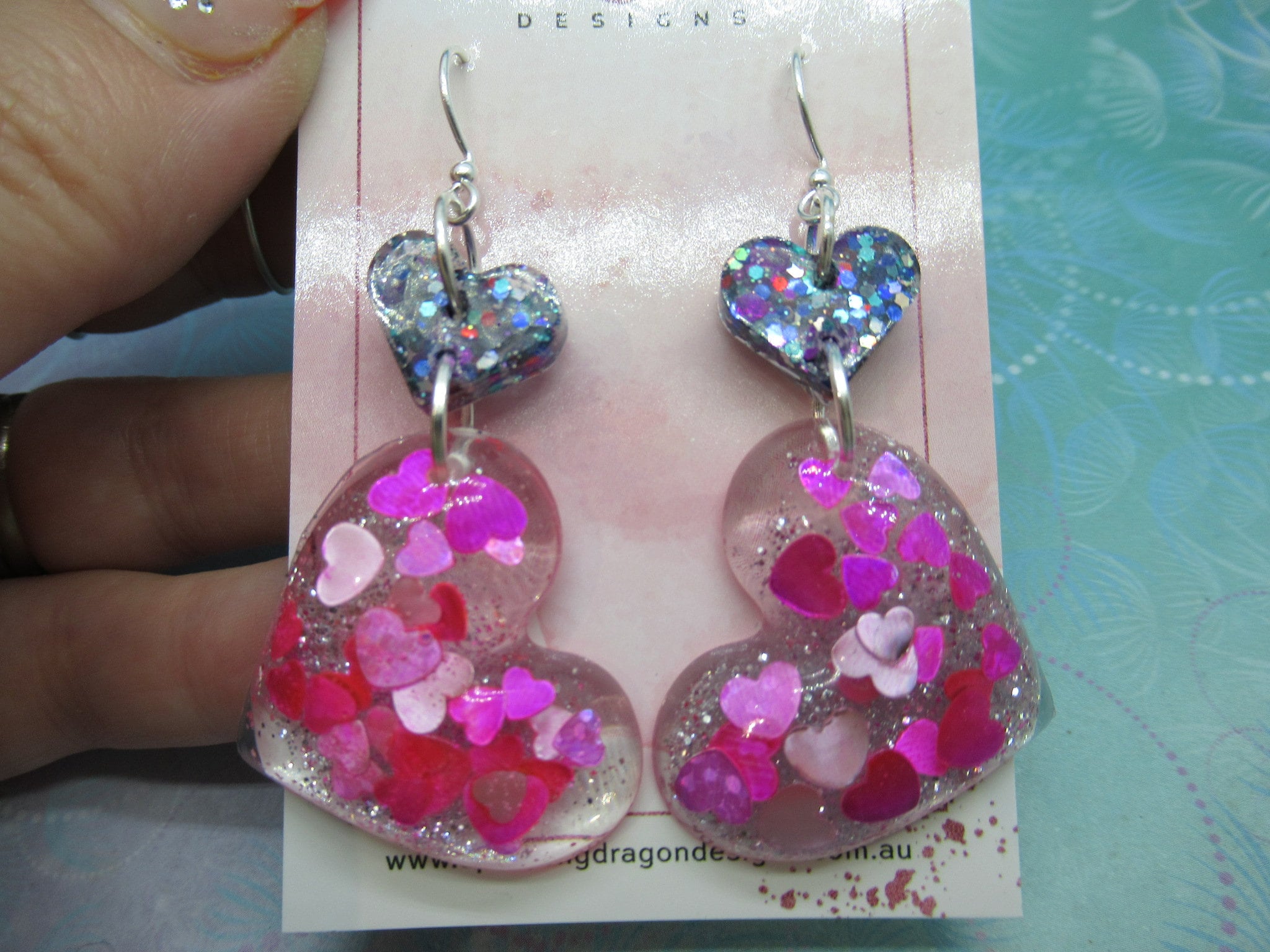 Love Heart Earrings - Statement Puffy Pink & Party Sparkle