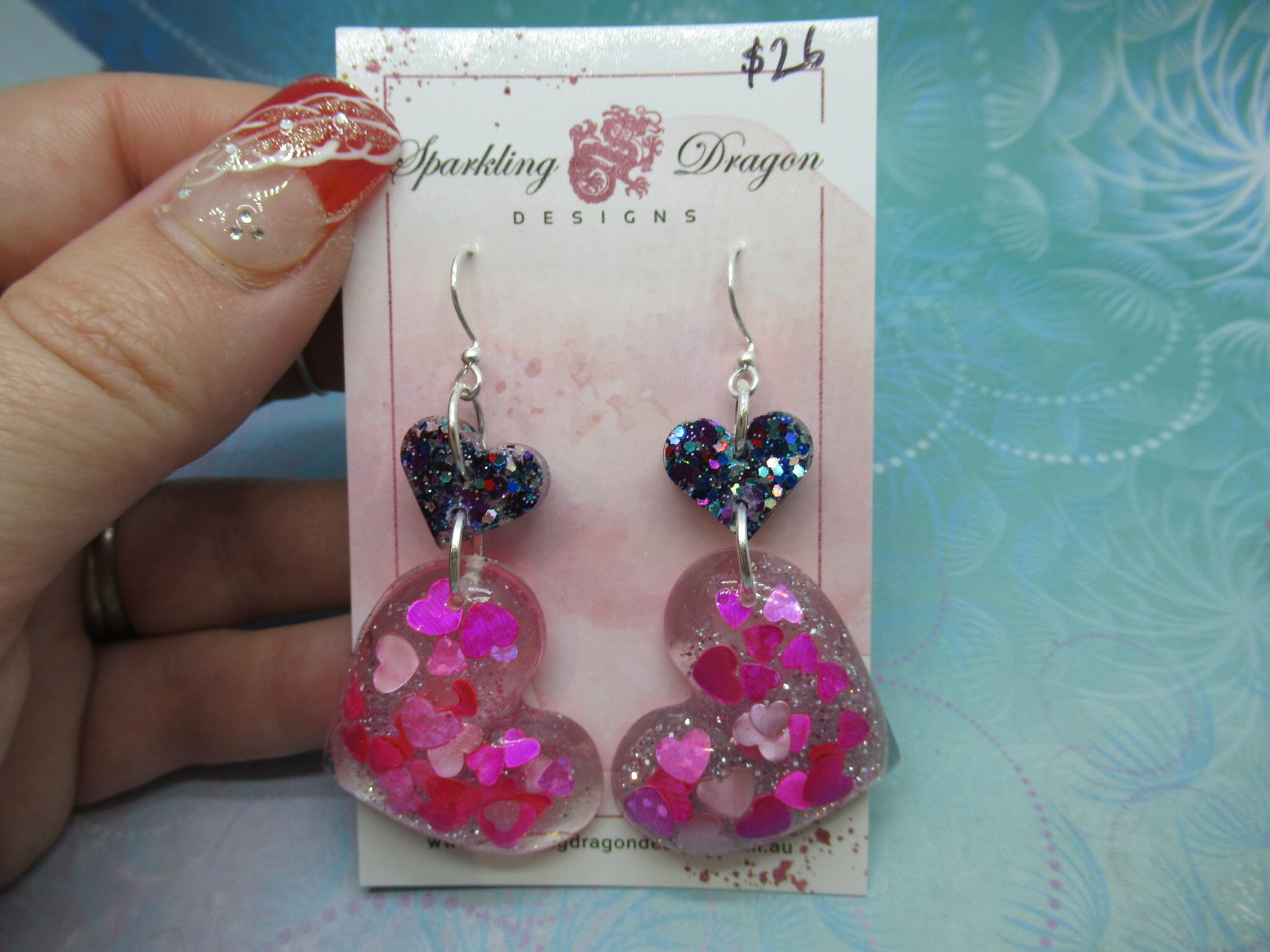 Love Heart Earrings - Statement Puffy Pink & Party Sparkle - Image 2