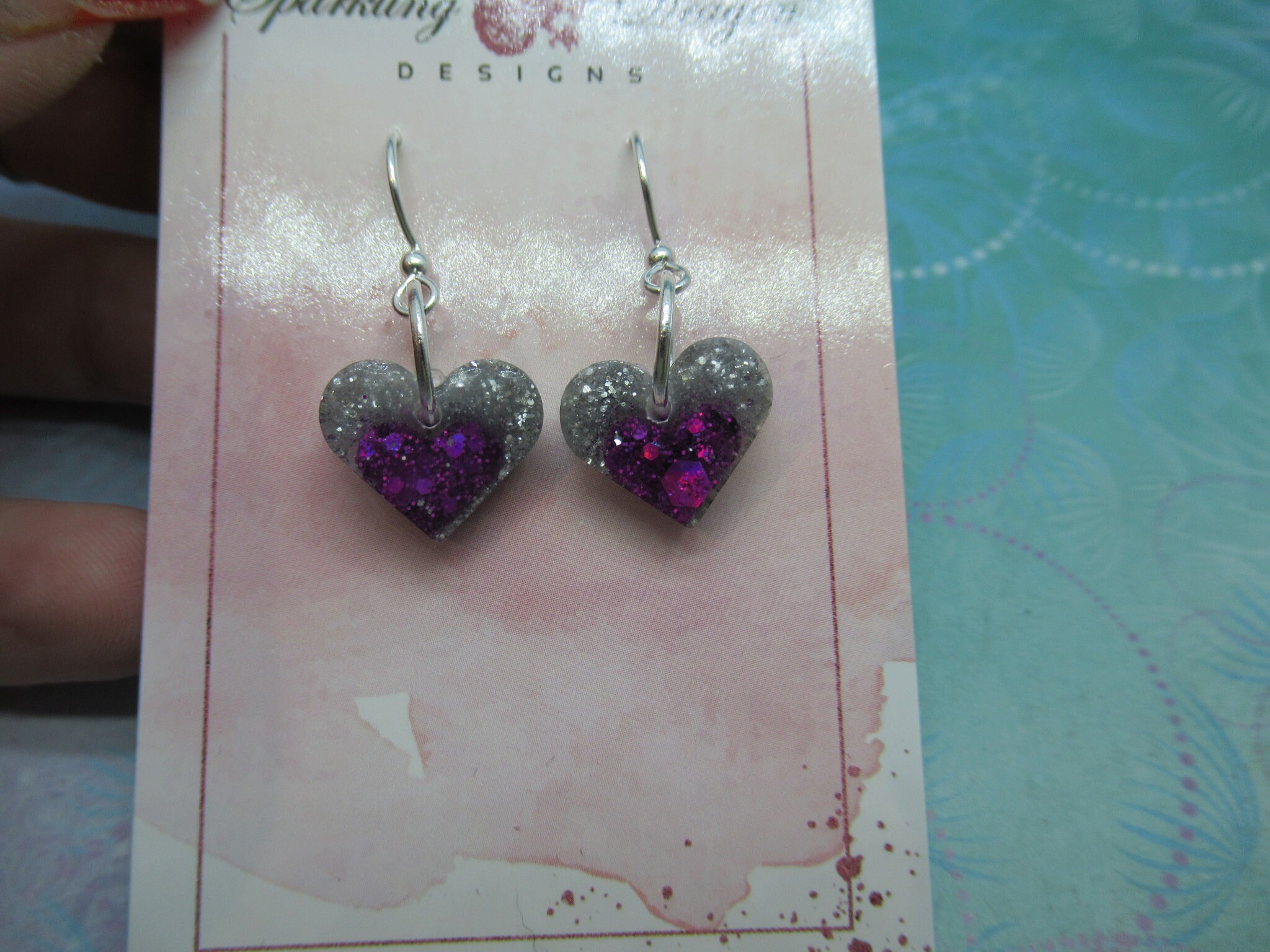 Love Heart Earrings - Heart In Heart Holo Purple Sparkle