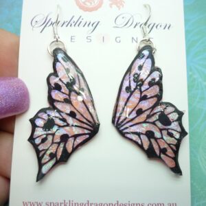Shimmery Pink Butterfly Double Wing Earrings: Making a Statement with Sparkly Fairy Jewellery - Resin with Glitter Finish, a Fun Gift
