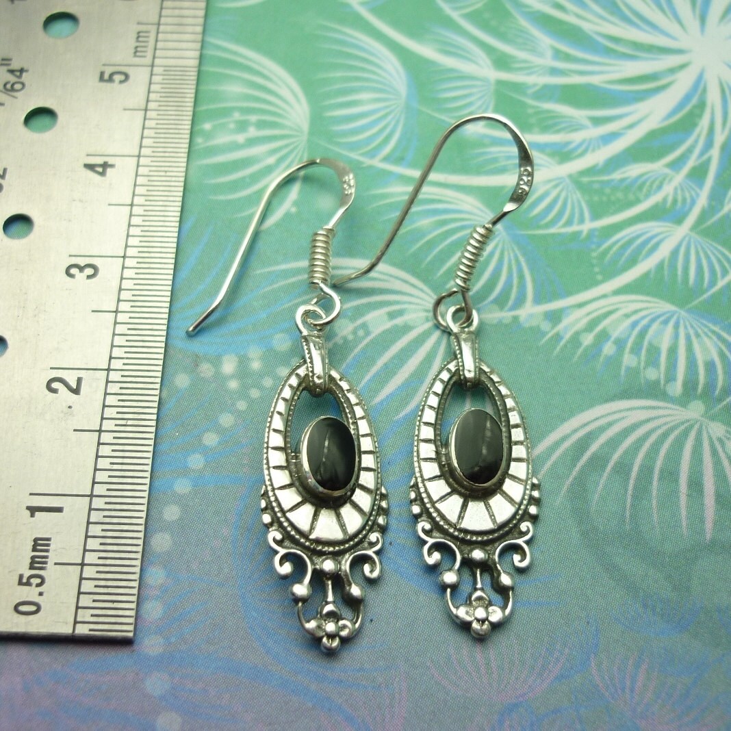 Vintage Sterling Silver Earrings - Black Onyx - Style 22 - Image 2