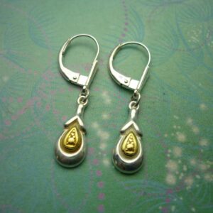 Vintage Sterling Silver Earrings with gold feature tear drops