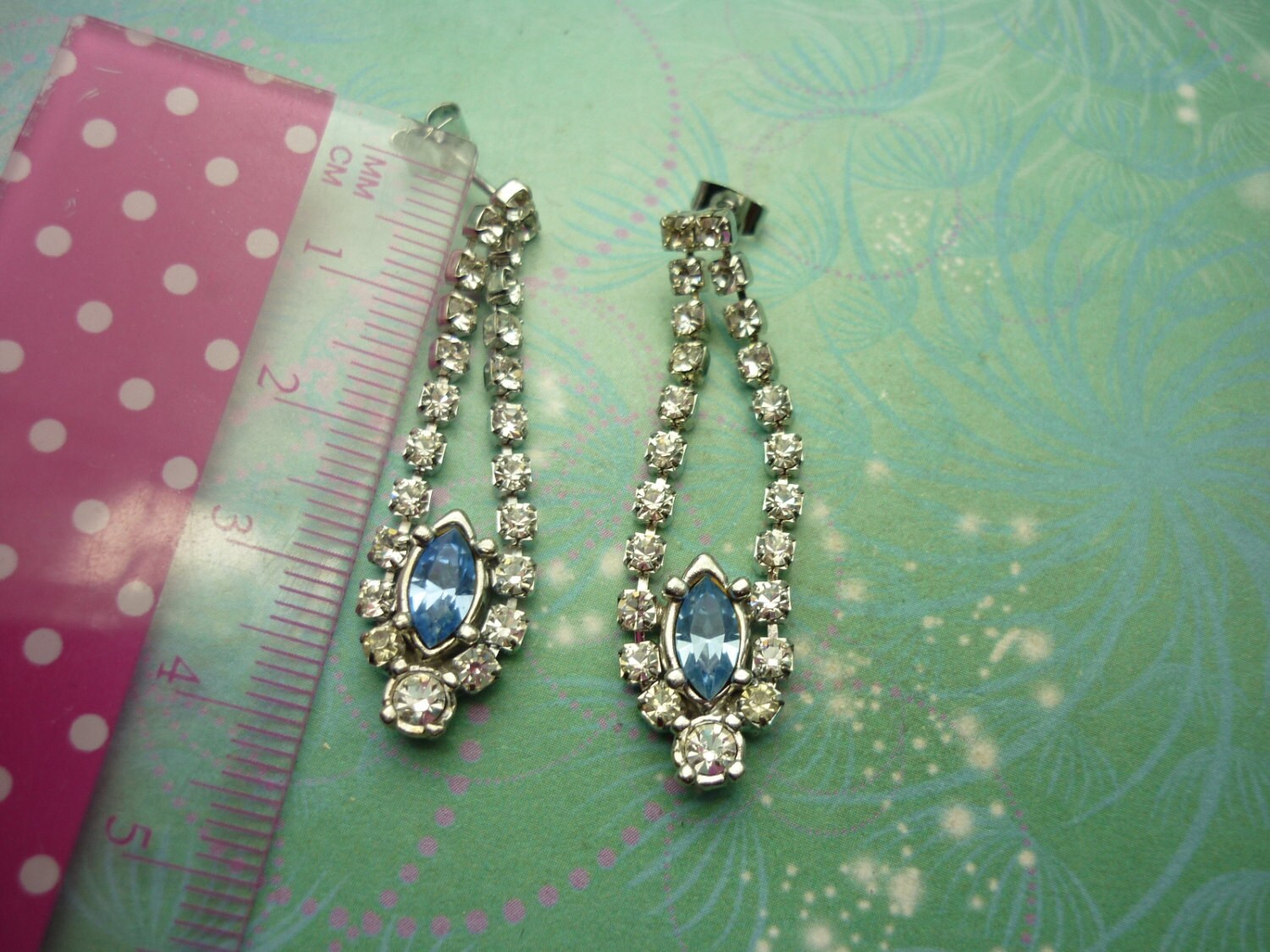 Vintage Silver Earrings - Rhinestones with Steel Posts - Image 2
