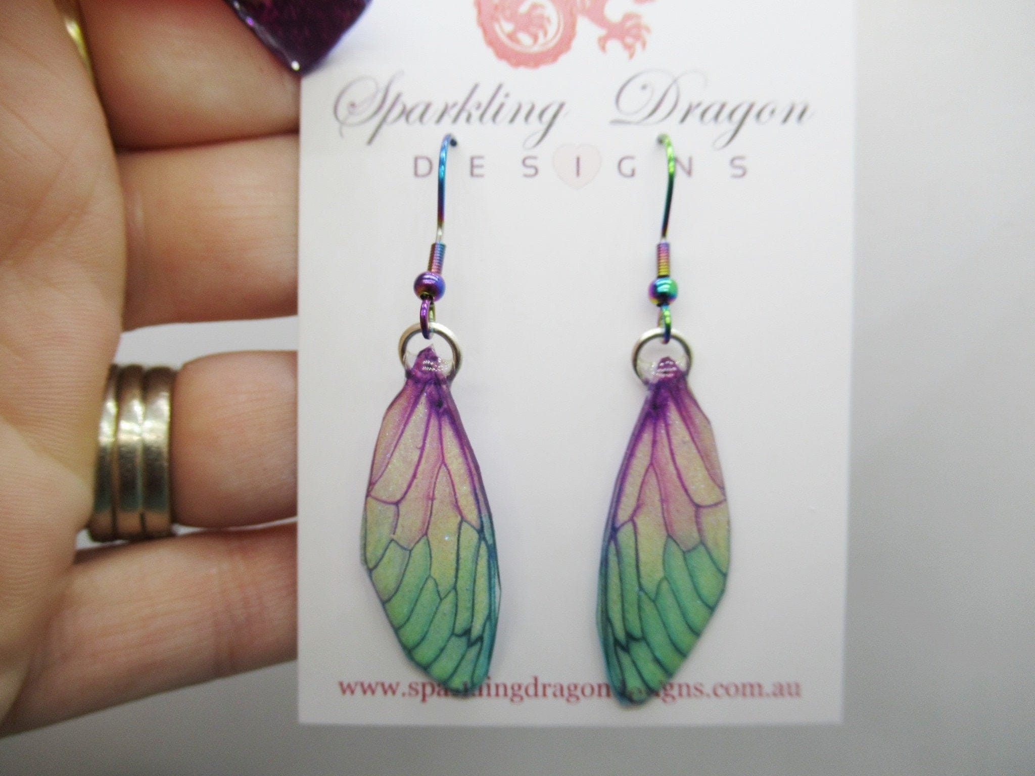 Butterfly Earrings Pale Pink Blue Sparkle - Fairy Jewellery, Fun Gift for her Statement Present Sparkly Boho Resin with Glitter Finish - Image 4
