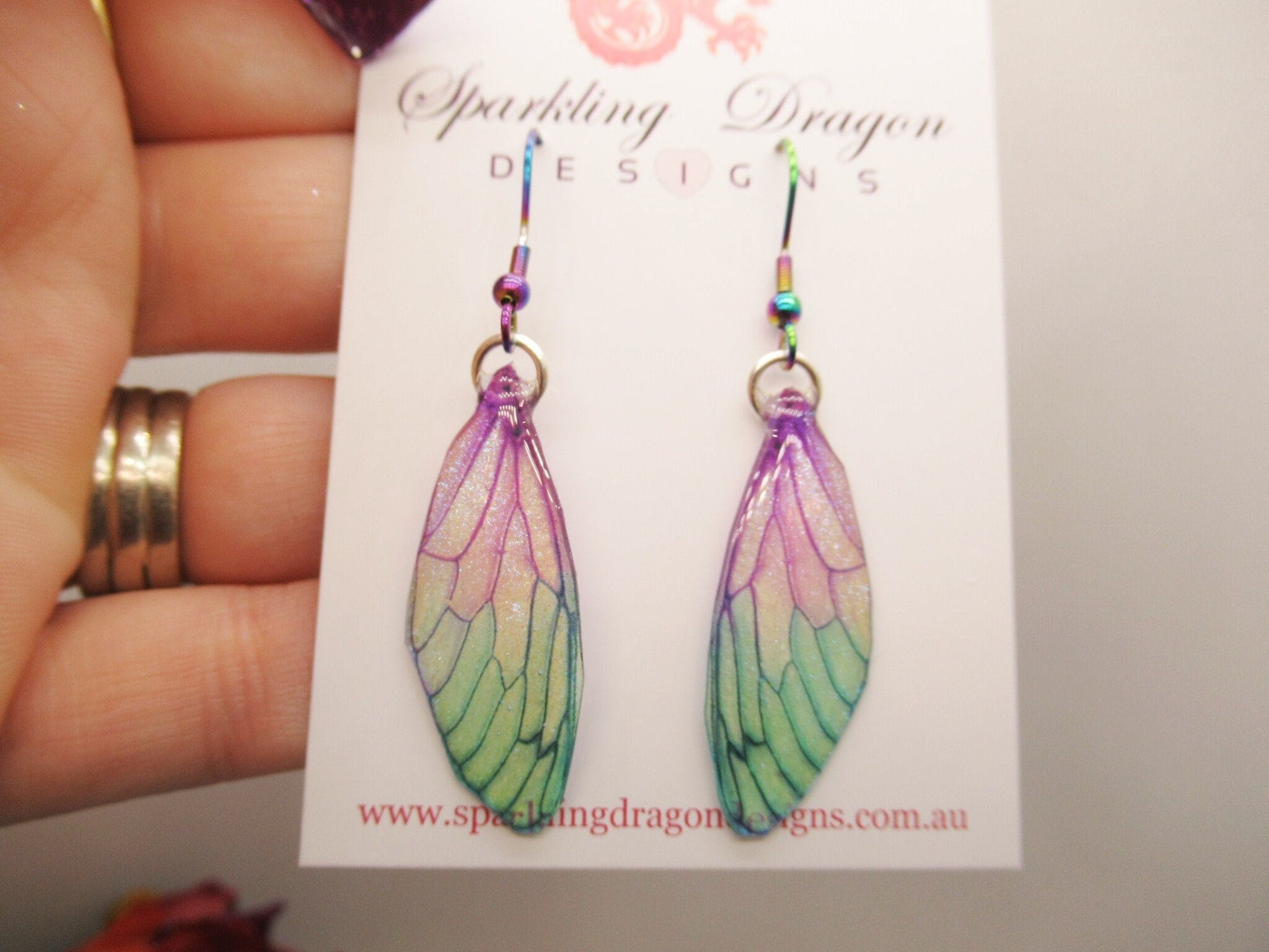 Butterfly Earrings Pale Pink Blue Sparkle - Fairy Jewellery, Fun Gift for her Statement Present Sparkly Boho Resin with Glitter Finish - Image 5
